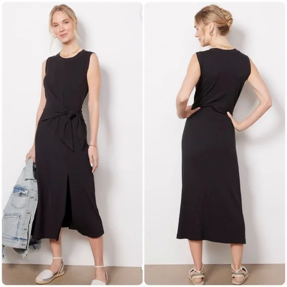 Evereve Aster Ribbed Tank Midi Dress in Black - Picture 1 of 8